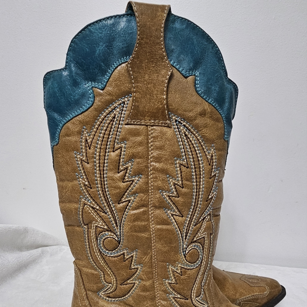 Coconuts by Matisse Cimmaron Teal Tan Color Boho Western Cowgirl Boots - Picture 12 of 16